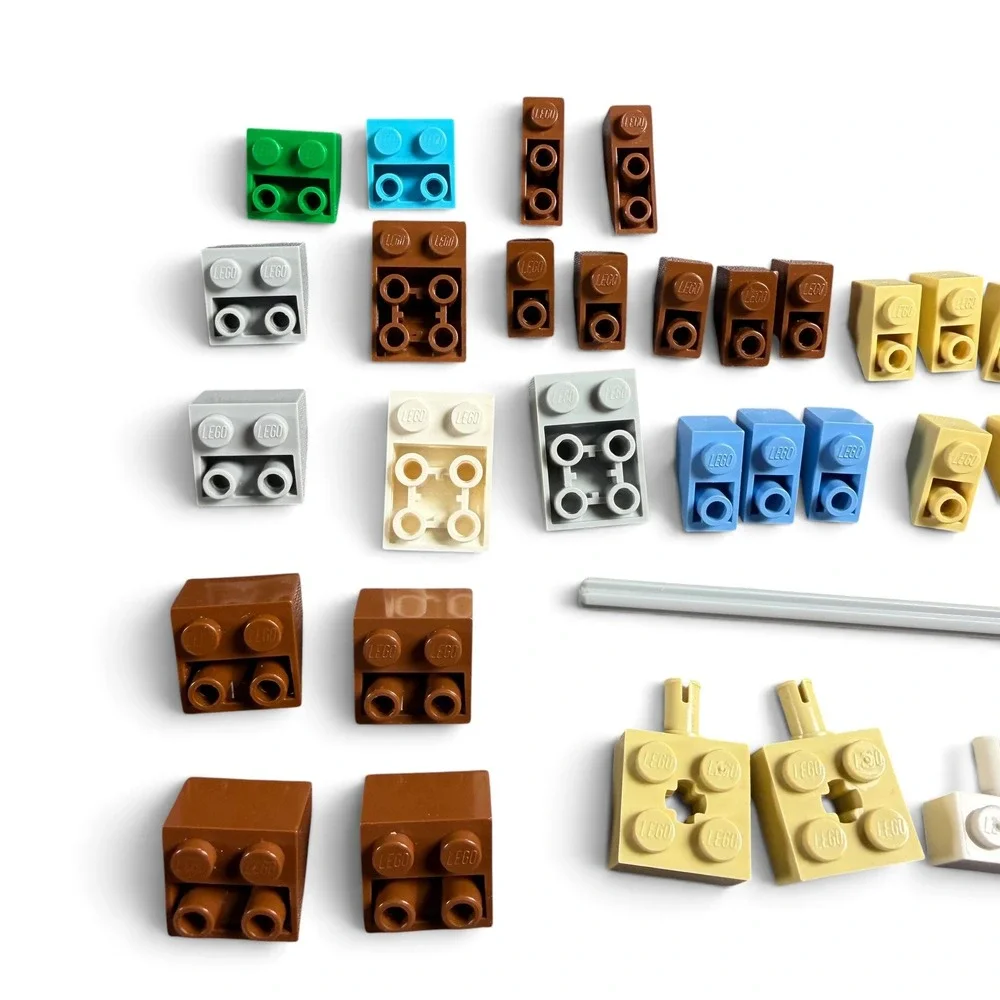 LEGO Mixed Parts Lot Technic Bricks Slopes Axle Brown Tan Gray Blue 30+ Piece